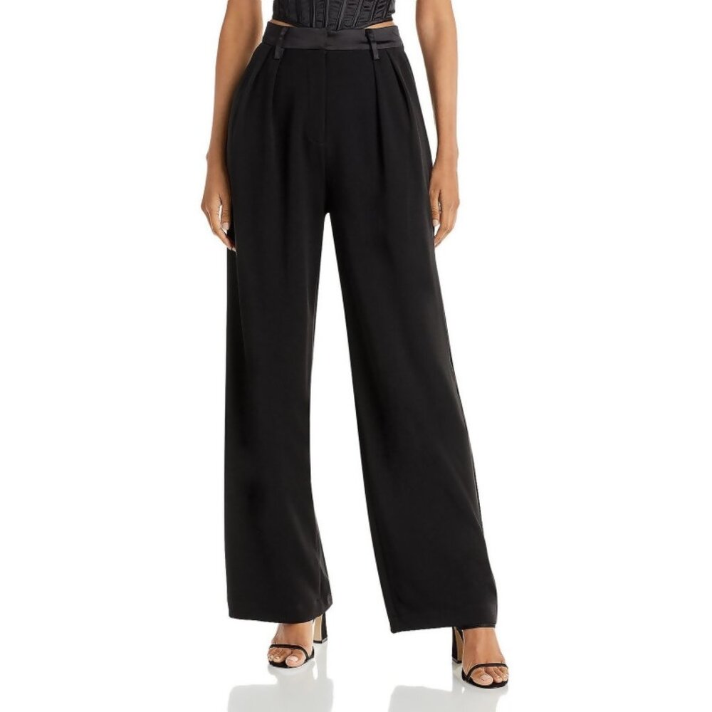 Aqua x Maeve Reilly Women's Black Knit Satin Trim Dress Pants Sz S B4HP